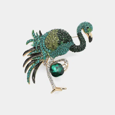 Fashnzfab Stone Paved Flamingo Pin Brooch In Green