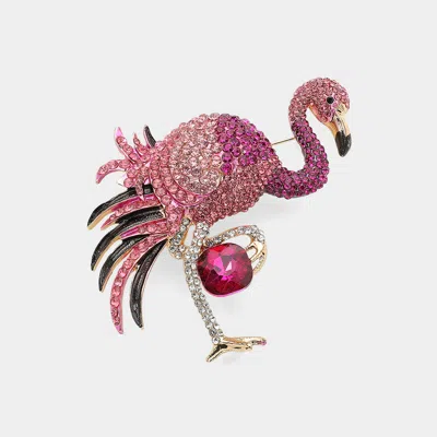 Fashnzfab Stone Paved Flamingo Pin Brooch In Multi