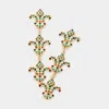 Fashnzfab Stone Paved Fleur De Lis Link Dropdown Earrings In Gold