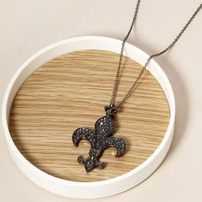 Fashnzfab Stone Paved Fleur De Lis Pendant Necklace In Blue