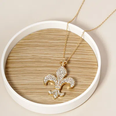 Fashnzfab Stone Paved Fleur De Lis Pendant Necklace In Gold