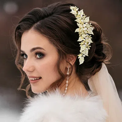 Fashnzfab Stone Paved Flower Leaf Cluster Vine Wrap Headpiece In Gold