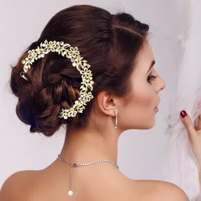 Fashnzfab Stone Paved Flower Leaf Cluster Vine Wrap Headpiece In Metallic