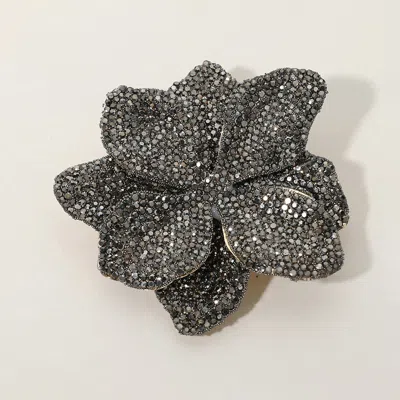 Fashnzfab Stone Paved Flower Pin Brooch Alligator Snap Hair Clip In Pink