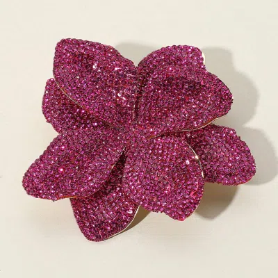 Fashnzfab Stone Paved Flower Pin Brooch / Alligator Snap Hair Clip In Pink