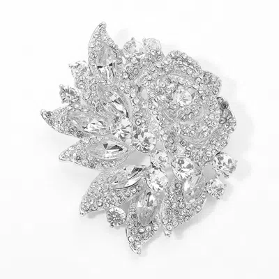 Fashnzfab Stone Paved Flower Pin Brooch In Silver