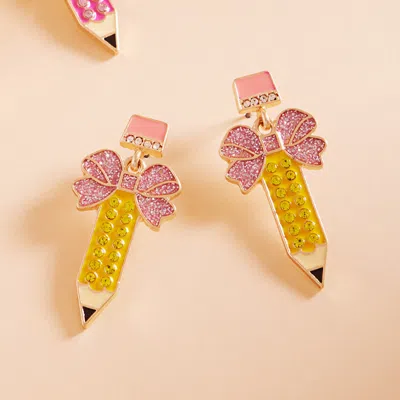 Fashnzfab Stone Paved Glittered Enamel Pencil Dangle Earrings In Multi