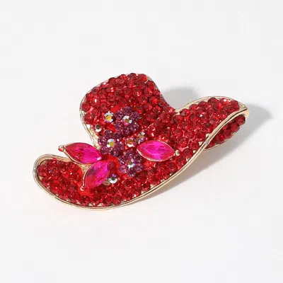 Fashnzfab Stone Paved Hat Pin Brooch In Red