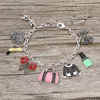 Fashnzfab Stone Paved Heart Bow High Heel Bag Lipstick Charm Station Bracelet In Multi