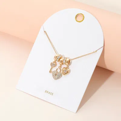 Fashnzfab Stone Paved Heart Lock Key Charm Beaded Necklace In Multi