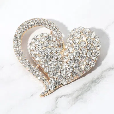 Fashnzfab Stone Paved Heart Pin Brooch In Gold