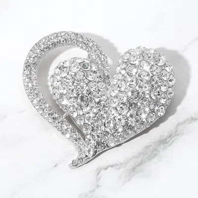 Fashnzfab Stone Paved Heart Pin Brooch In Metallic