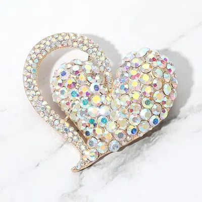 Fashnzfab Stone Paved Heart Pin Brooch In Multi