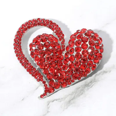 Fashnzfab Stone Paved Heart Pin Brooch In Red