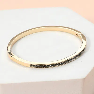 Fashnzfab Stone Paved Hinged Bangle Bracelet Black Diamond, Gold In Multi