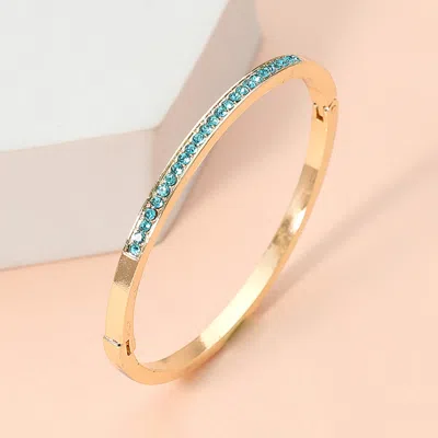 Fashnzfab Stone Paved Hinged Bangle Bracelet Blue, Gold In Silver