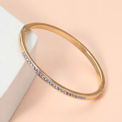 Fashnzfab Stone Paved Hinged Bangle Bracelet Gold, Lavender In Multi