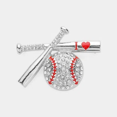 Fashnzfab Stone Paved I Love Baseball Pin Brooch In Metallic