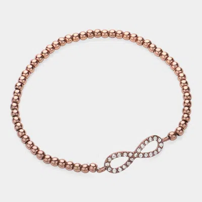 Fashnzfab Stone Paved Infinity Pointed Metal Ball Beaded Stretch Bracelet Chocolate, Clear In Multi