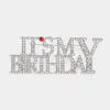 Fashnzfab Stone Paved Its My Birthday Message Pin Brooch In Silver