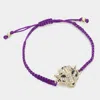 Fashnzfab Stone Paved Leopard Panther Head Pointed Thread Adjustable Cinch Pull Tie Bracelet Purple In Purple