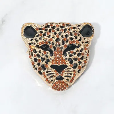 Fashnzfab Stone Paved Leopard Pin Brooch In Gold