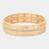 Fashnzfab Stone Paved Line Center Pointed Hammered Metal Stretch Bracelet Matte Gold In Multi
