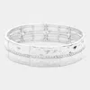 Fashnzfab Stone Paved Line Center Pointed Hammered Metal Stretch Bracelet Silver In Silver