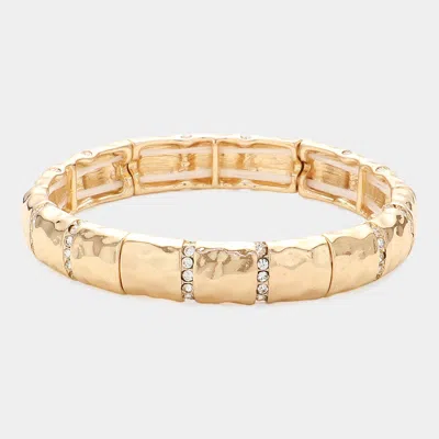 Fashnzfab Stone Paved Link Pointed Hammered Metal Stretch Bracelet Gold