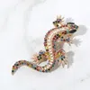 Fashnzfab Stone Paved Lizard Pin Brooch In Gold