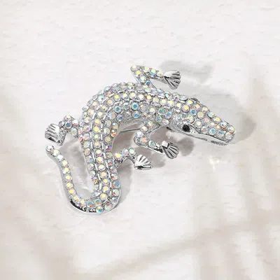 Fashnzfab Stone Paved Lizard Pin Brooch In Metallic