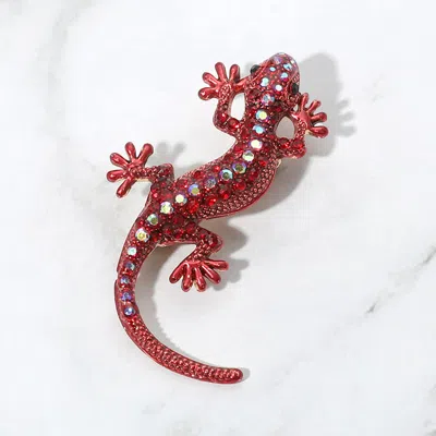 Fashnzfab Stone Paved Lizard Pin Brooch In Pink