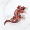 Fashnzfab Stone Paved Lizard Pin Brooch In Red