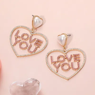 Fashnzfab Stone Paved Love You Heart Dangle Earrings In Multi