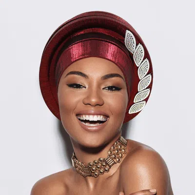 Fashnzfab Stone Paved Marquise Leaf Accent Layered Turban Hair Wrap In White