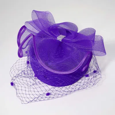 Fashnzfab Stone Paved Mesh Bow Pointed Fascinator / Dressy Hat In Purple
