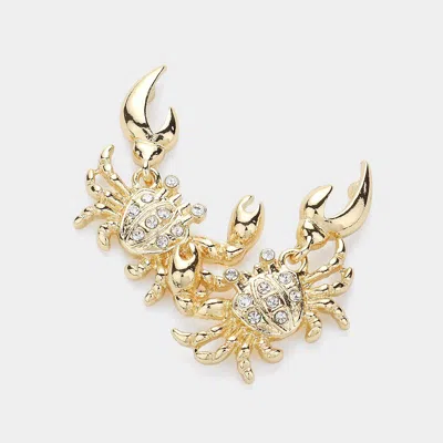 Fashnzfab Stone Paved Metal Crab Dangle Earrings - Gold