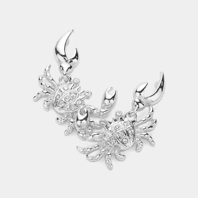 Fashnzfab Stone Paved Metal Crab Dangle Earrings - Rhodium In Metallic