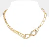 Fashnzfab Stone Paved Metal Link Pointed Chain Necklace In Gold