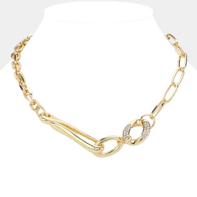 Fashnzfab Stone Paved Metal Link Pointed Chain Necklace In Gold