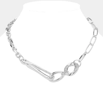 Fashnzfab Stone Paved Metal Link Pointed Chain Necklace In Silver