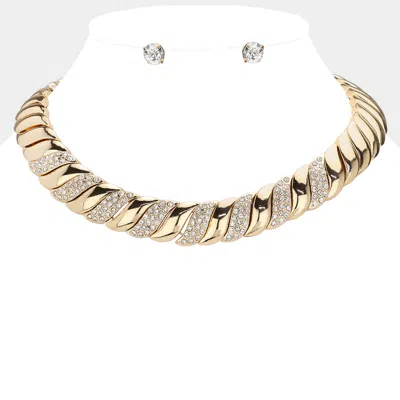 Fashnzfab Stone Paved Metal Spiral Collar Necklace In Gold