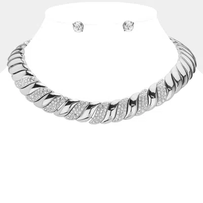 Fashnzfab Stone Paved Metal Spiral Collar Necklace In Silver