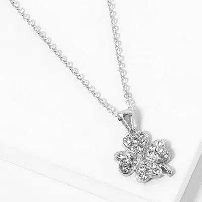 Fashnzfab Stone Paved Mini Clover Pendant Necklace In Silver