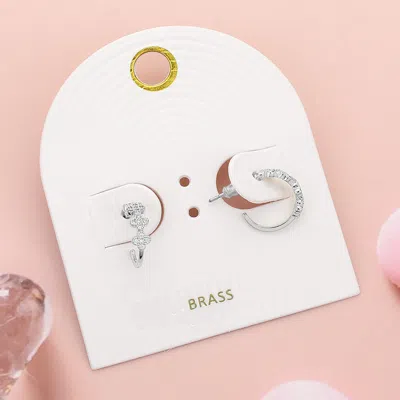 Fashnzfab Stone Paved Mini Quatrefoil Hoop Earrings In Multi