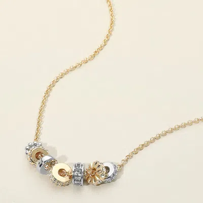 Fashnzfab Stone Paved Multi Ring Charm Pendant Necklace - Clear, Gold, Silver