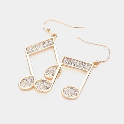 Fashnzfab Stone Paved Musical Note Dangle Earrings In Gold