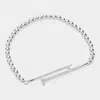 Fashnzfab Stone Paved Nail Pointed Stainless Steel Ball Beaded Stretch Bracelet Silver In Silver