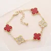 Fashnzfab Stone Paved Natural Stone Quatrefoil Link Bracelet - Gold, Red In Multi