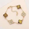 Fashnzfab Stone Paved Natural Stone Quatrefoil Link Bracelet Brown, Gold In Multi